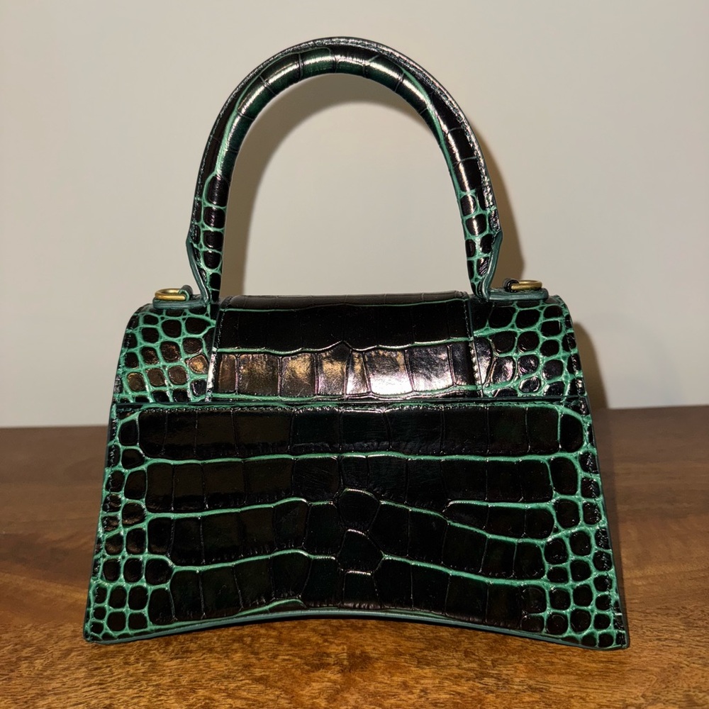Balenciaga Hourglass Green and Black Croc-Embossed Calfskin Leather Handbag (S) - Picture 2 of 8